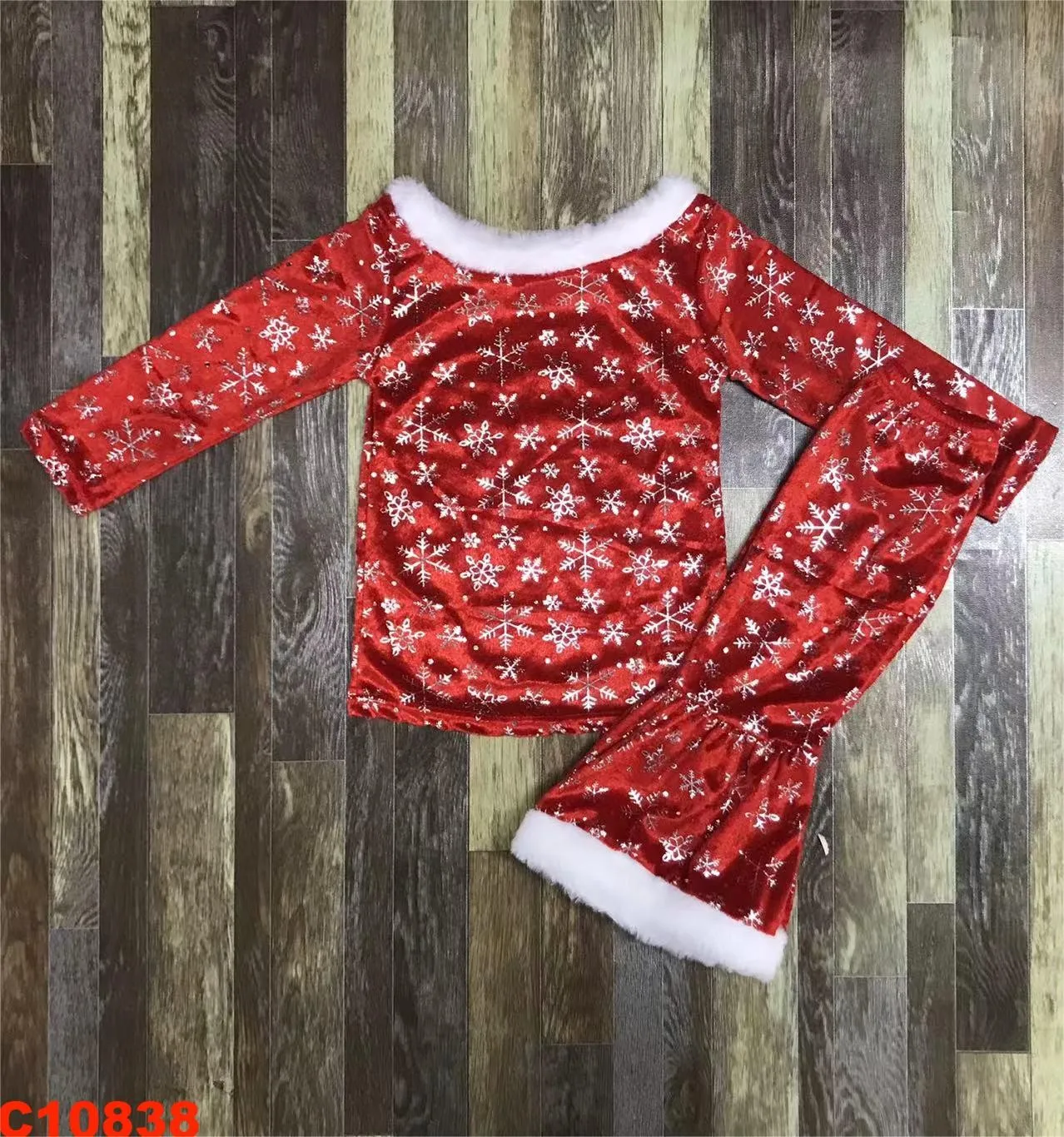 New year Christmas Winter Girls Baby Clothes Set Tops Pants Trousers Bell-bottoms Childrens Boutique Clothing 0-16 Years Old