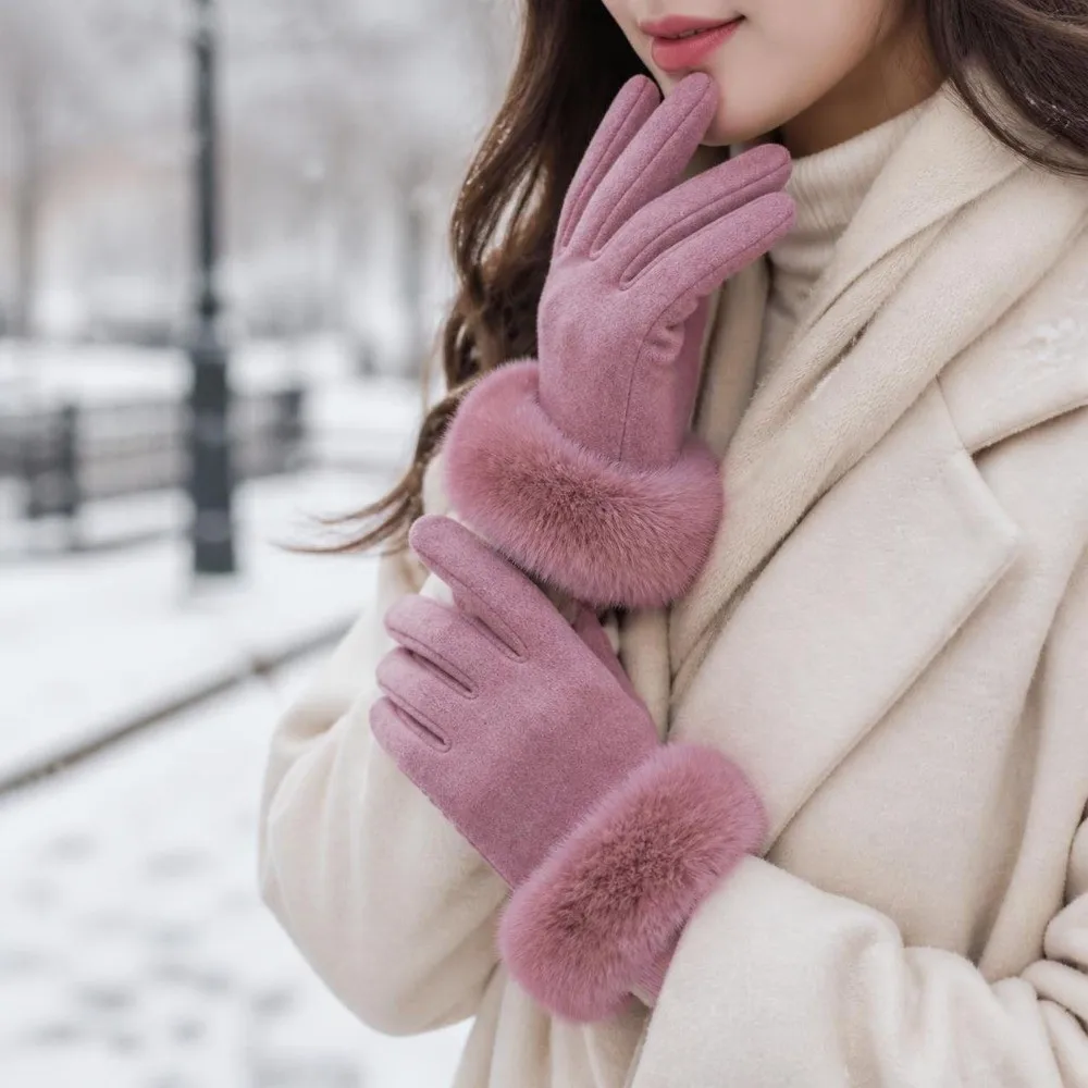 Solid Color Touch Screen Gloves Waterproof Thick Plush Inner Full Finger Gloves Elastic Stretch Insulated Warm Windproof Gloves