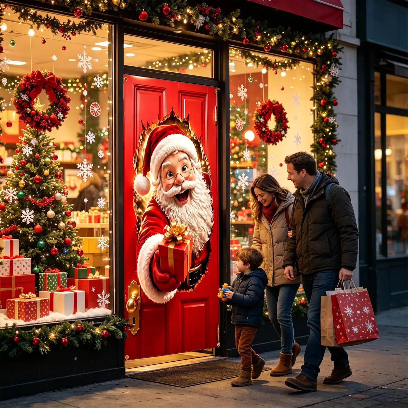 Christmas Door Covers 71 x 35 Inch Santa Breaking Through Decoration Christmas Banner Door for Shop Entrance Balcony Corridor