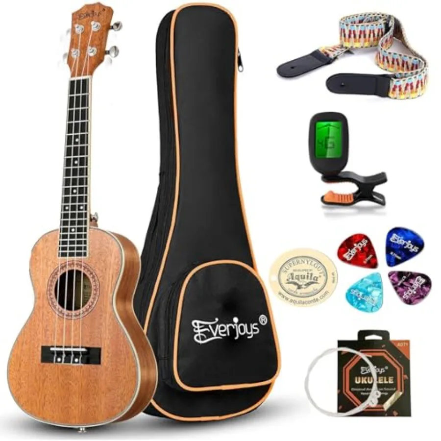 

Concert Ukulele Mahogany 23 inch Professional Wooden Ukelele in Natural Finish with Free Online Lessons Includes Strap Case Pic