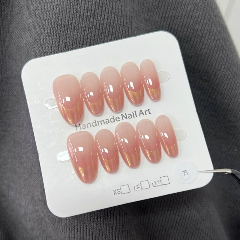10Pcs Naked Gradient French Tip Nails Press On Medium Almond Fake Nails Full Cover False Nail Wearable Manicure Nail Art Tips