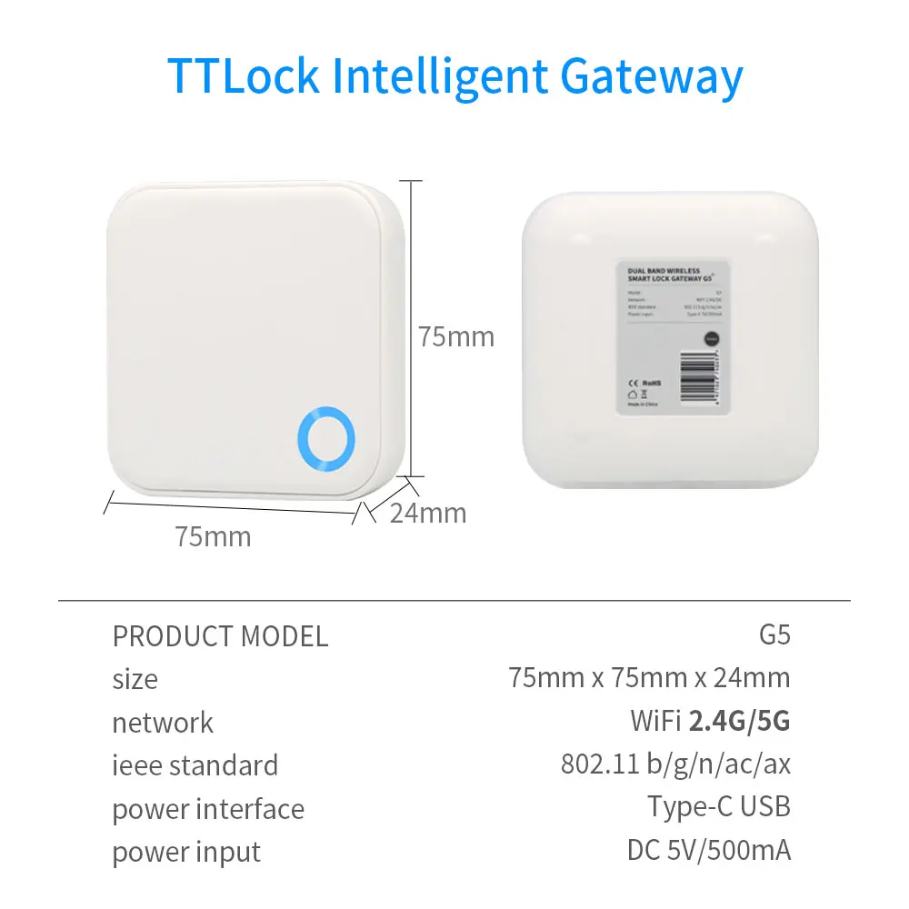 2.4G + 5G TTLOCK WIFI Gateway G5 Bluetooth Mesh Door Lock Gateway G5 per TTHotel TTLOCK APP Hotel Smart Lock Hub