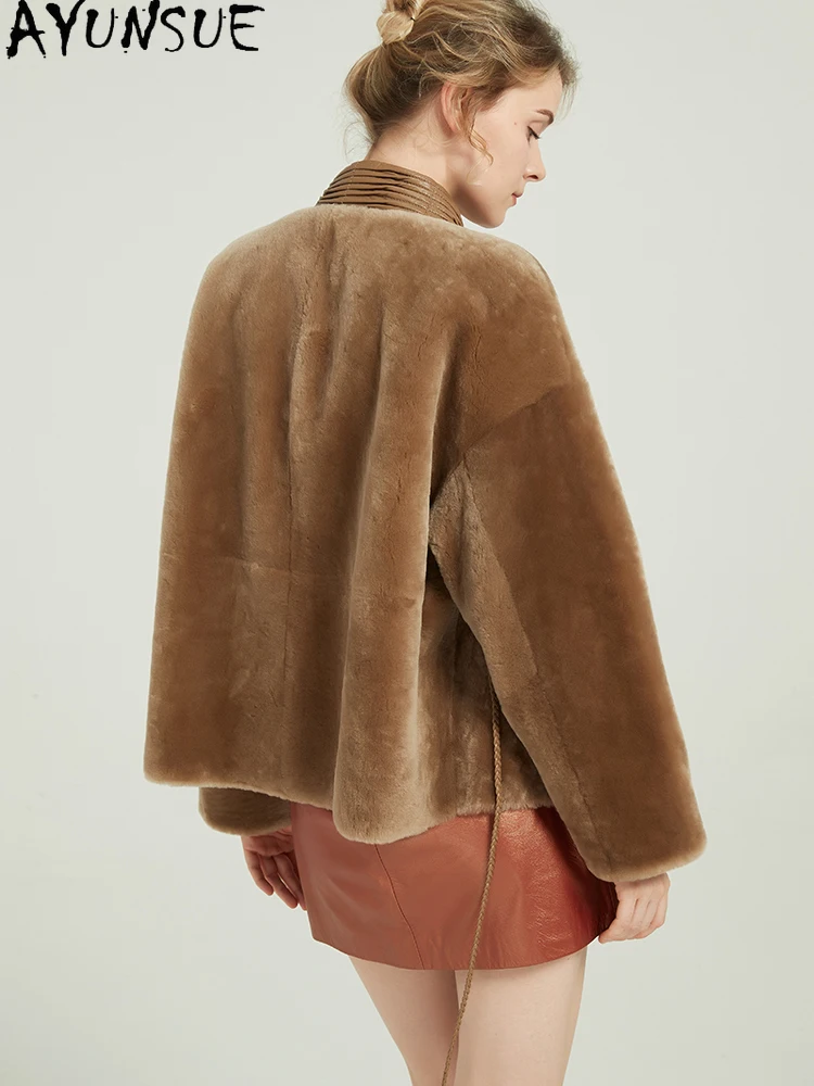 AYUNSUE Natural Sheepskin Fur Coat Women Winter Clothes Lamb Wool Genuine Leather Jacket Woman New in Coats 2025 Ink Printed