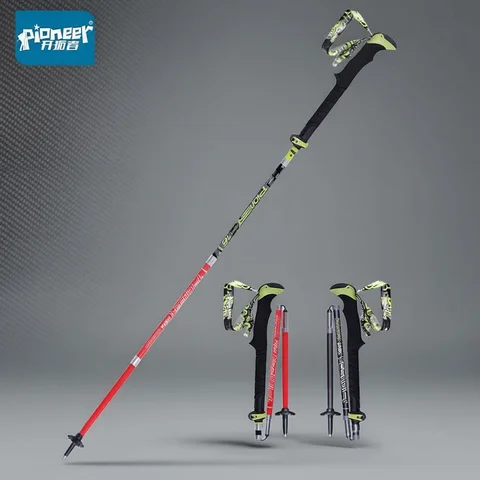 Pioneer Folding Ultralight Quick Lock Trekking Poles Hiking Pole Race Running Outdoor Walking Stick Carbon Fiber 115-135cm