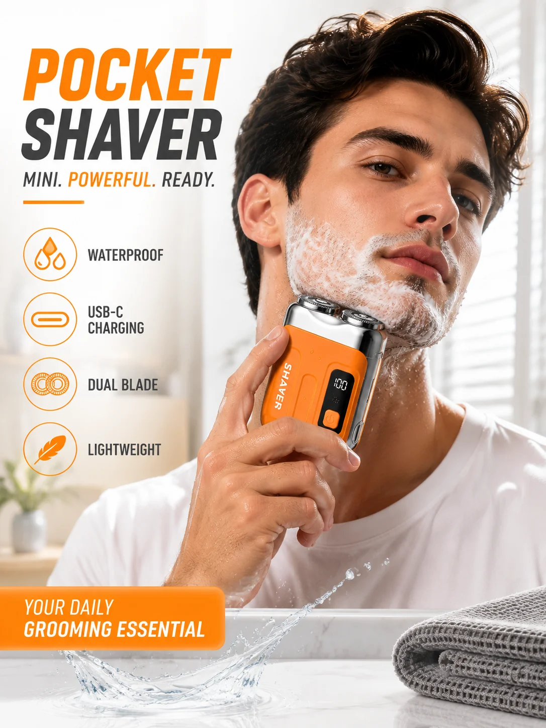 Electric Rotary Shaver For Man 3D Floating Blade Washable USB Rechargeable Shaving Beard Machine, Easy to Carry