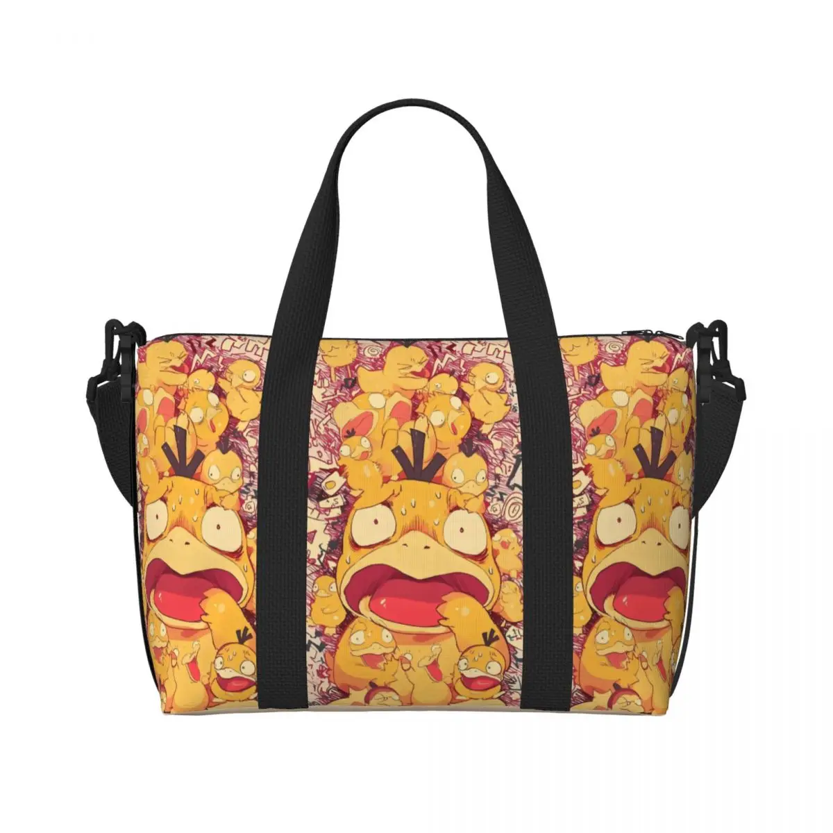 

Custom Large P-Psyducks Tote Bag for Women Duck Animated Shopper Shoulder Gym Beach Travel Bag