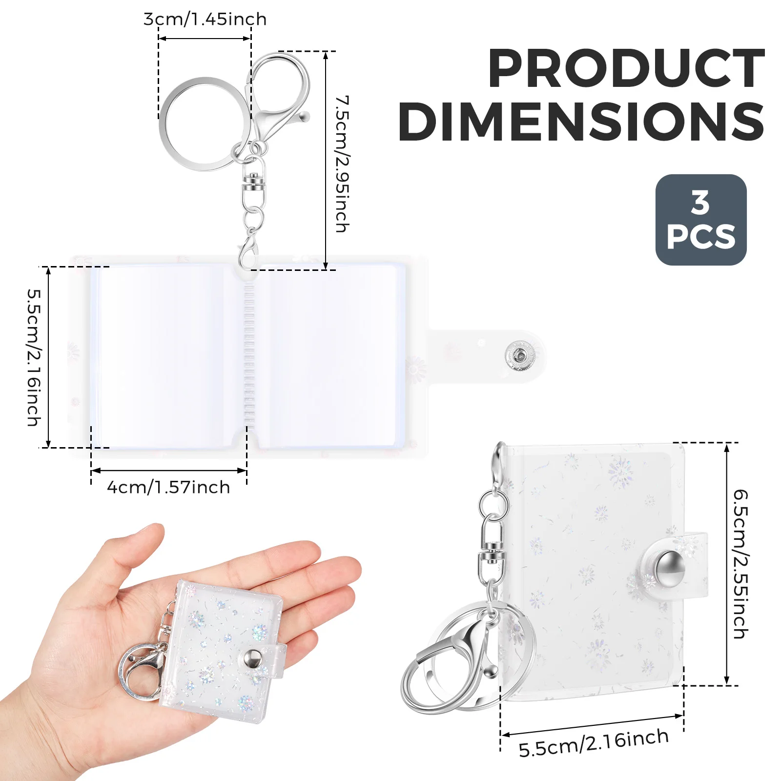 3Pcs Holder Pockets Photo Transparent DIY Mini Photo Album Keychain Portable Certificate Photo Storage Portable Key Ring