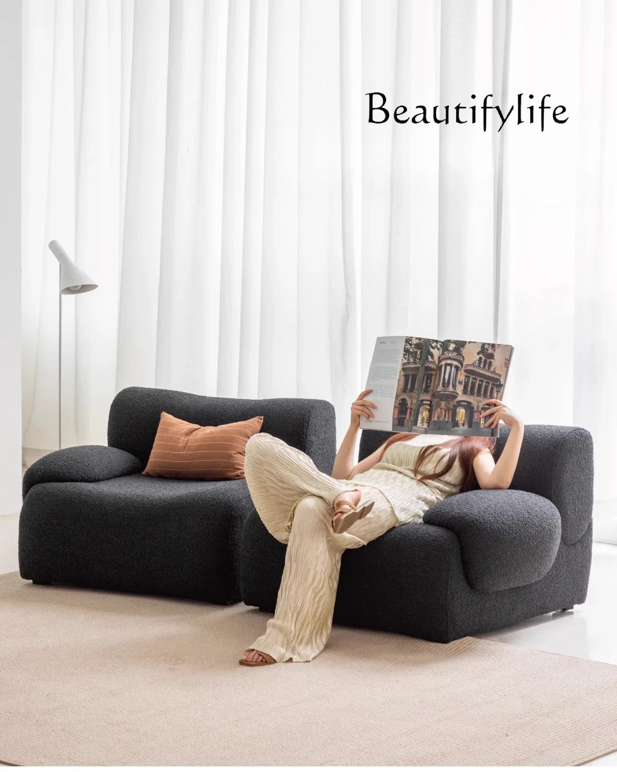 A44 Home black sofa medieval fabric lamb circle fleece free combination arc creative arc module