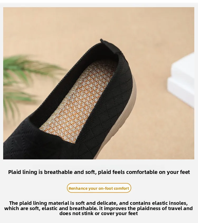 Damen Slip-On Schuhe im Stil von alten Peking-Stoffschuhen, atmungsaktive, gewebte, flache Schuhe, weich, rutschfest, bequem, zum Gehen, für Mütter, lässig, alltagstauglich, leichte Sneaker – Detail 5