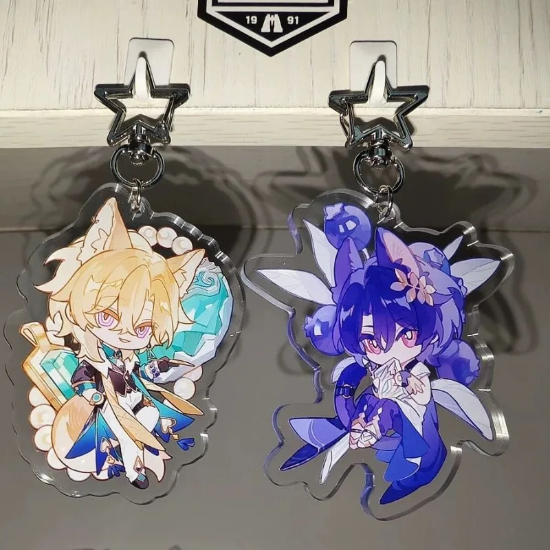 Anime Honkai:Star Rail Fox Ears Acrylic Keychain for Accessories Aventurine Dr.Ratio Cute Pendant Key Chain Ring Jewelry Gifts