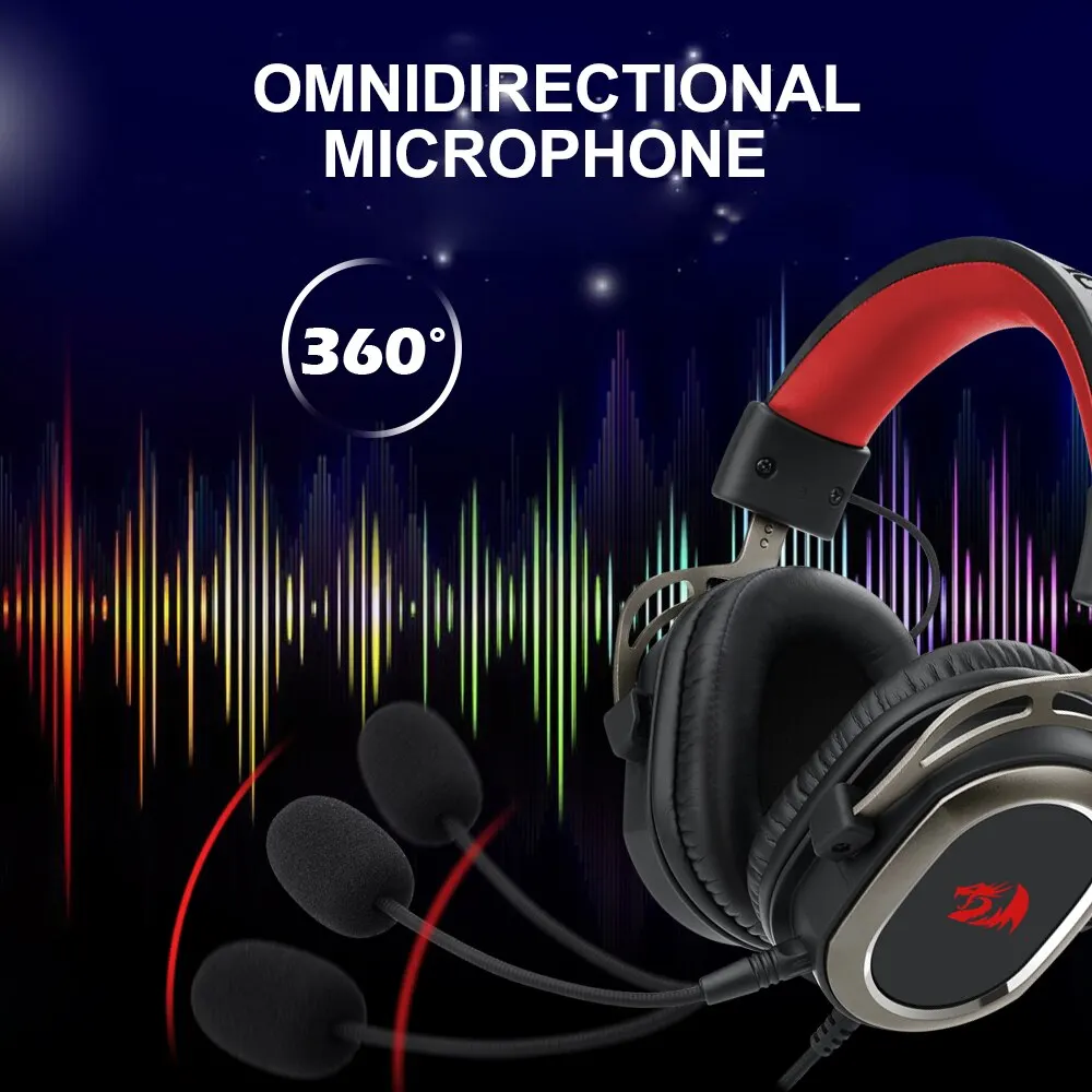 REDRAGON-H710 Pro Helios Gaming Headphone, Microfone Cancelamento De Ruído, 7.1 Surround USB, Headset De Computador, Controlador EQ, Fones De Ouvido