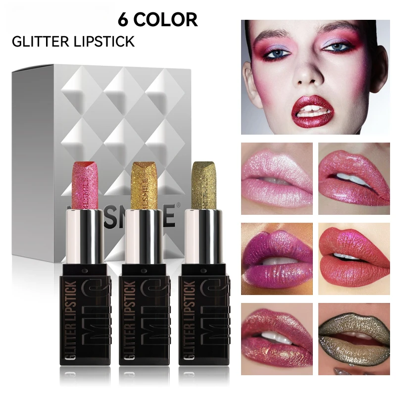 

Pearl Flash Diamond Lipstick Set,Shiny Festive Lipstick, Non-stick Cup and Non-fading Makeup Metallic Finish Shimmering Lipstick