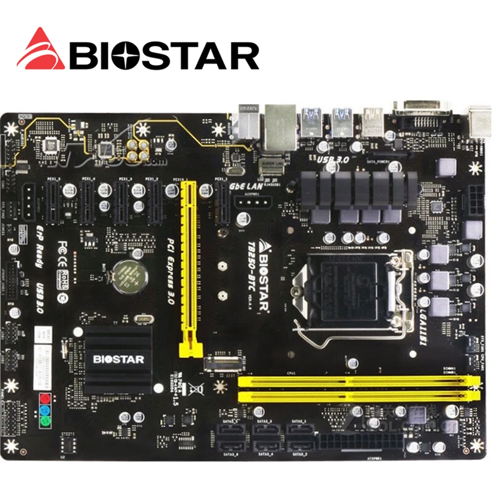 BIOSTAR TB250-BTC Mining motherboard DDR4 for intel LGA 1151 32GB DVI SATA3  B250 Desktop Motherboard - AliExpress