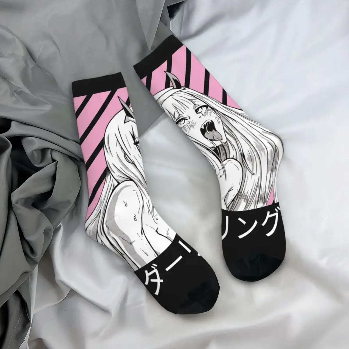 

Funny Darling In The Franxx Kawaii Basketball Socks Zero Two Polyester Middle Tube Socks for Unisex Non-slip
