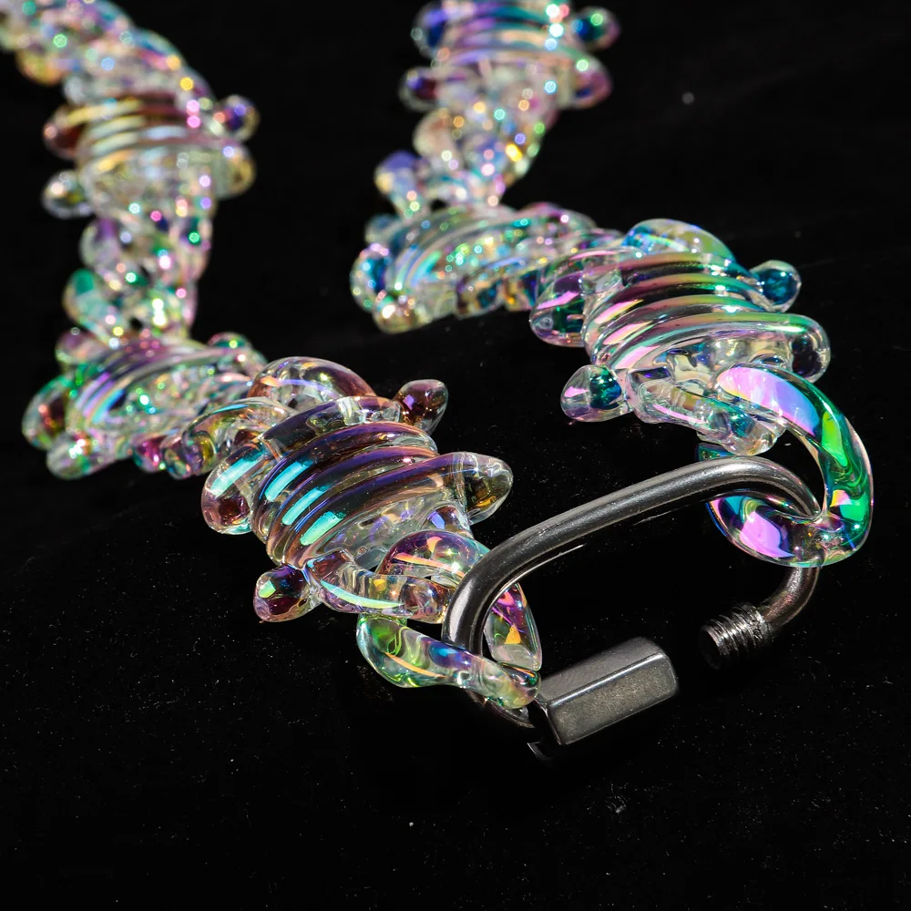 Neue Punk Schillernde Klare Acryl Kette Schloss Anhänger Halsketten für Männer Frauen HipHop Spike Kette Kragen Mode Schmuck Geschenke – Detail 6