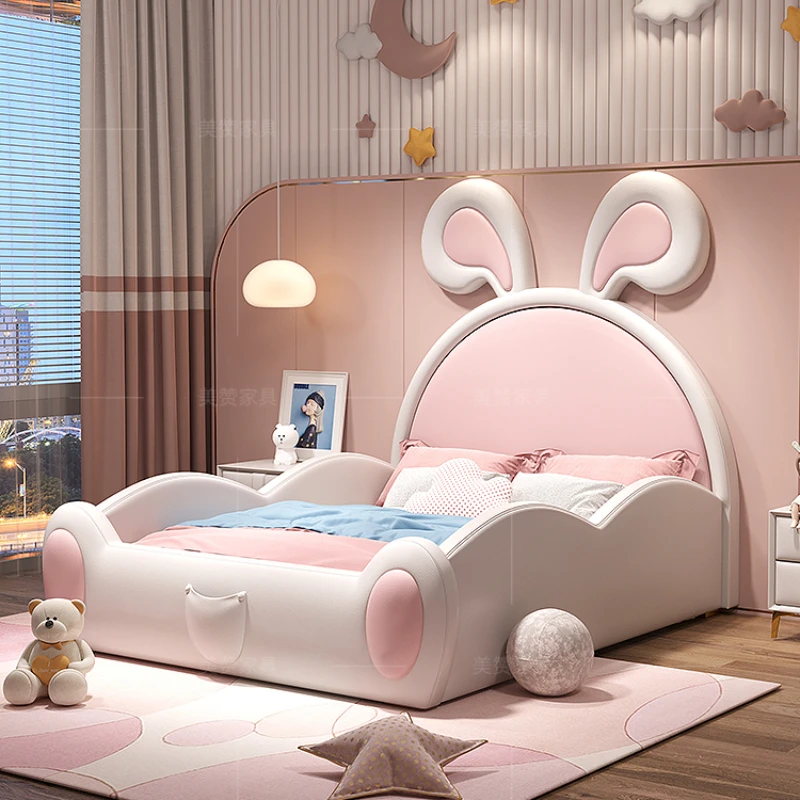 Cute Animal Shape Double Bed Frame Girls Modern Pink White Beds Queen Size Camas De Dormitorio Kids Bed Set Furniture