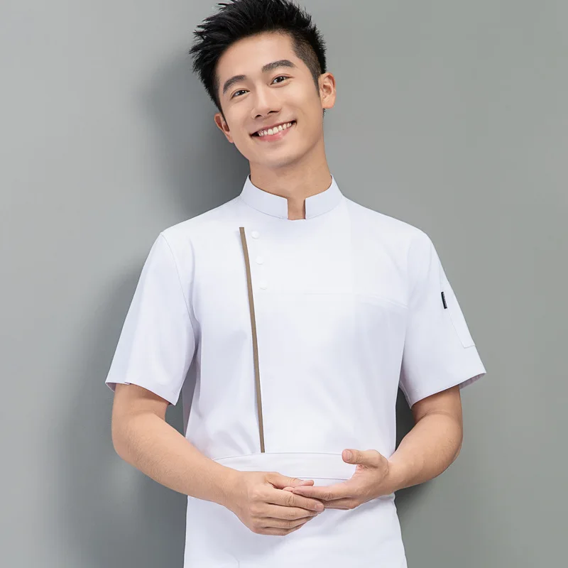 전문 요리사 유니폼을 위한 통기성 요리사 셔츠 짧은 소매 경량 주방 재킷