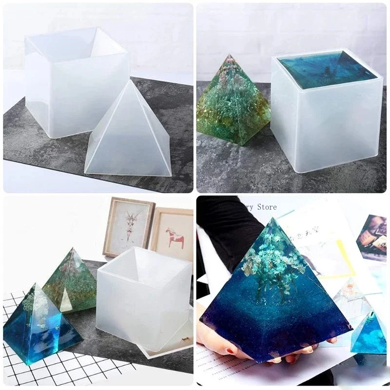 Large Pyramid Silicone Molds Big Pyramid Resin Mold Epoxy Resin Casting Molds with Plastic Stand Base for Jewelry Casting