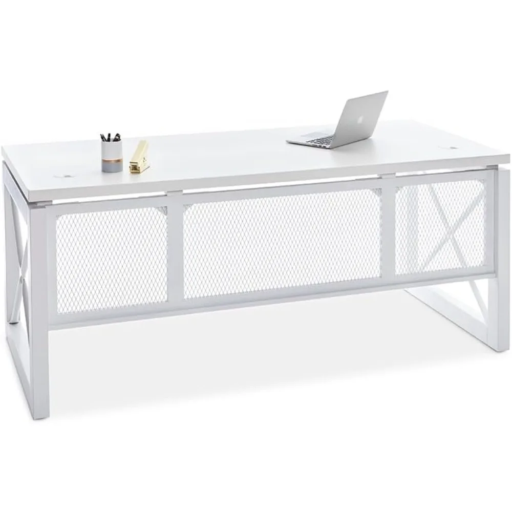 

Classic White Laminate Executive Desk with Steel Frame - Modern and Durable Office Desk for Work
