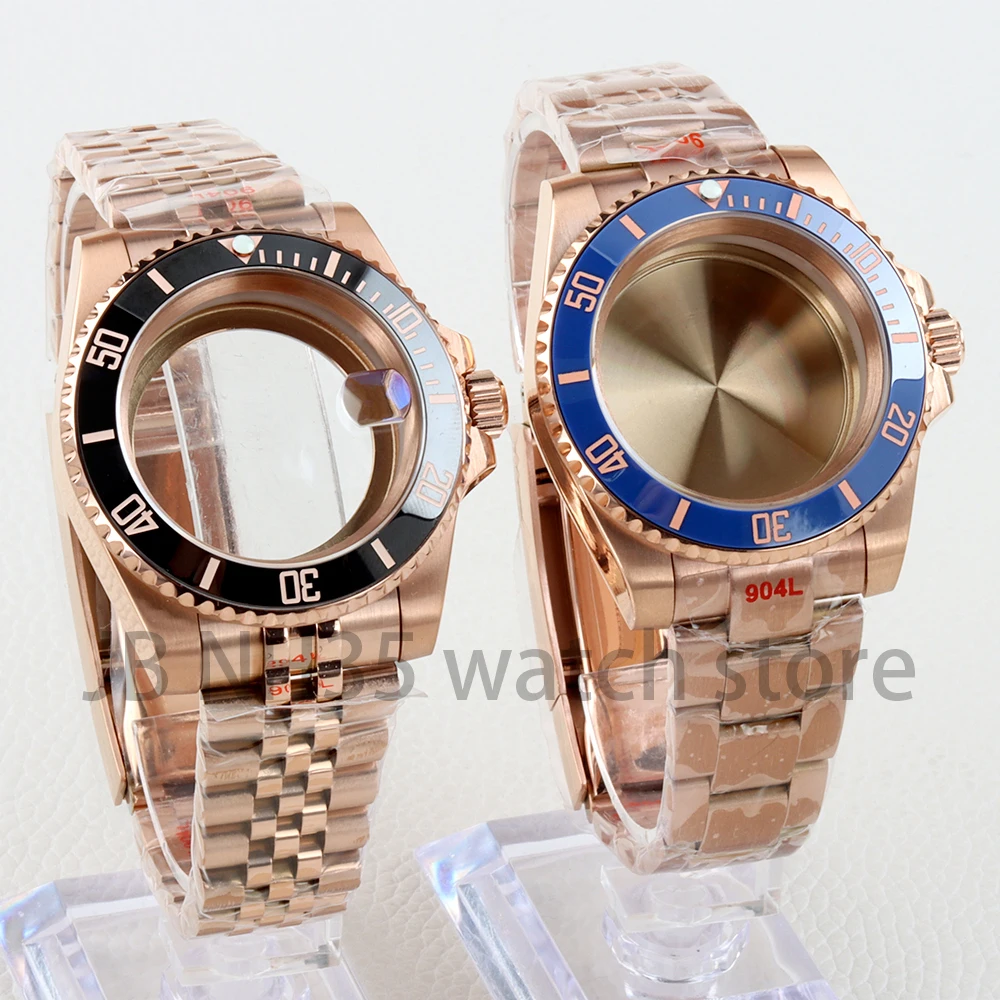 

Rose Gold 40mm NH35 Watch Case Sapphire Glass Brushed Oyster/Jubilee Strap Fit SUB GMT NH35 NH36 28.5mm Dial Waterproof Watch