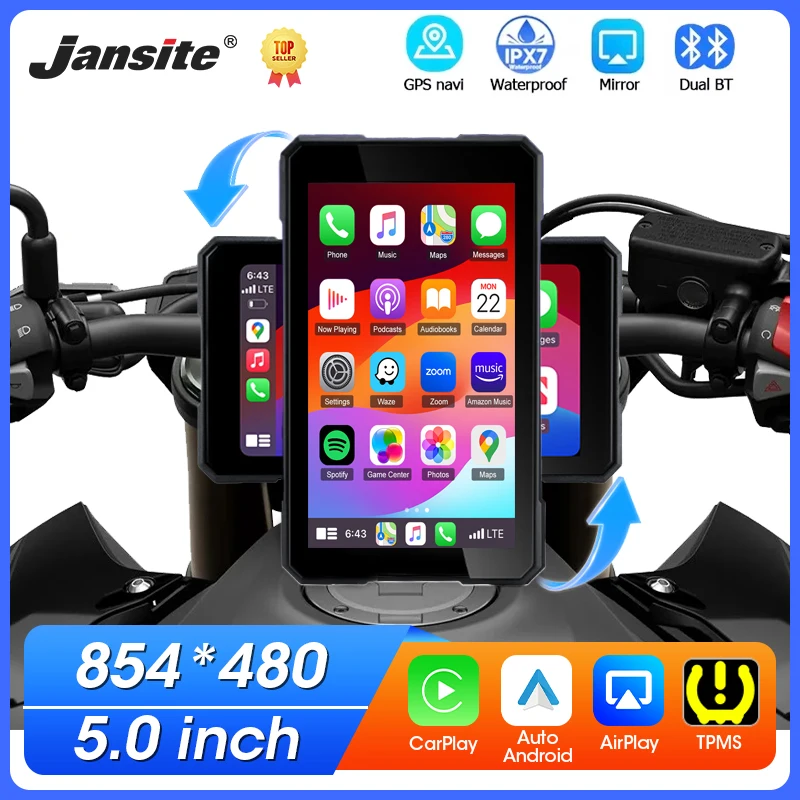 

Portable 5" Motorcycle Touch Screen Wireless CarPlay Android Auto Digital Moto Dashboard Monitor GPS Navigation IPX7 Waterproof
