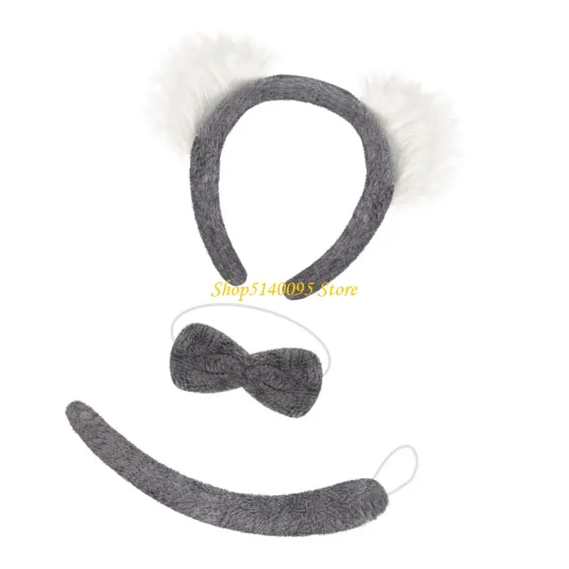 DXAE Koala إكسسوارات أزياء كوالا آذان عصابة رأس وربطة عنق على شكل ذيل لحفلات الهالوين التنكرية وأزياء الحيوانات