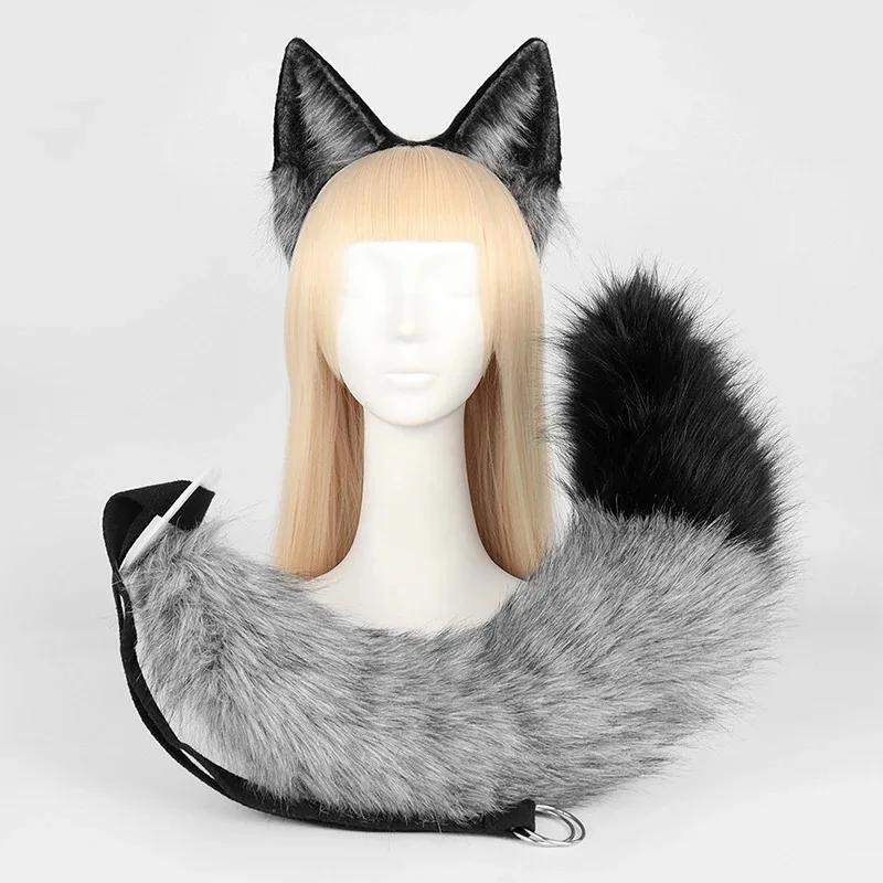 Furry Animal Ears Hair Hoop Tail Set Long Plush Fox Tail Fox Ear Headpiece Lolita Cosplay Halloween Carnival Party Decor Costume