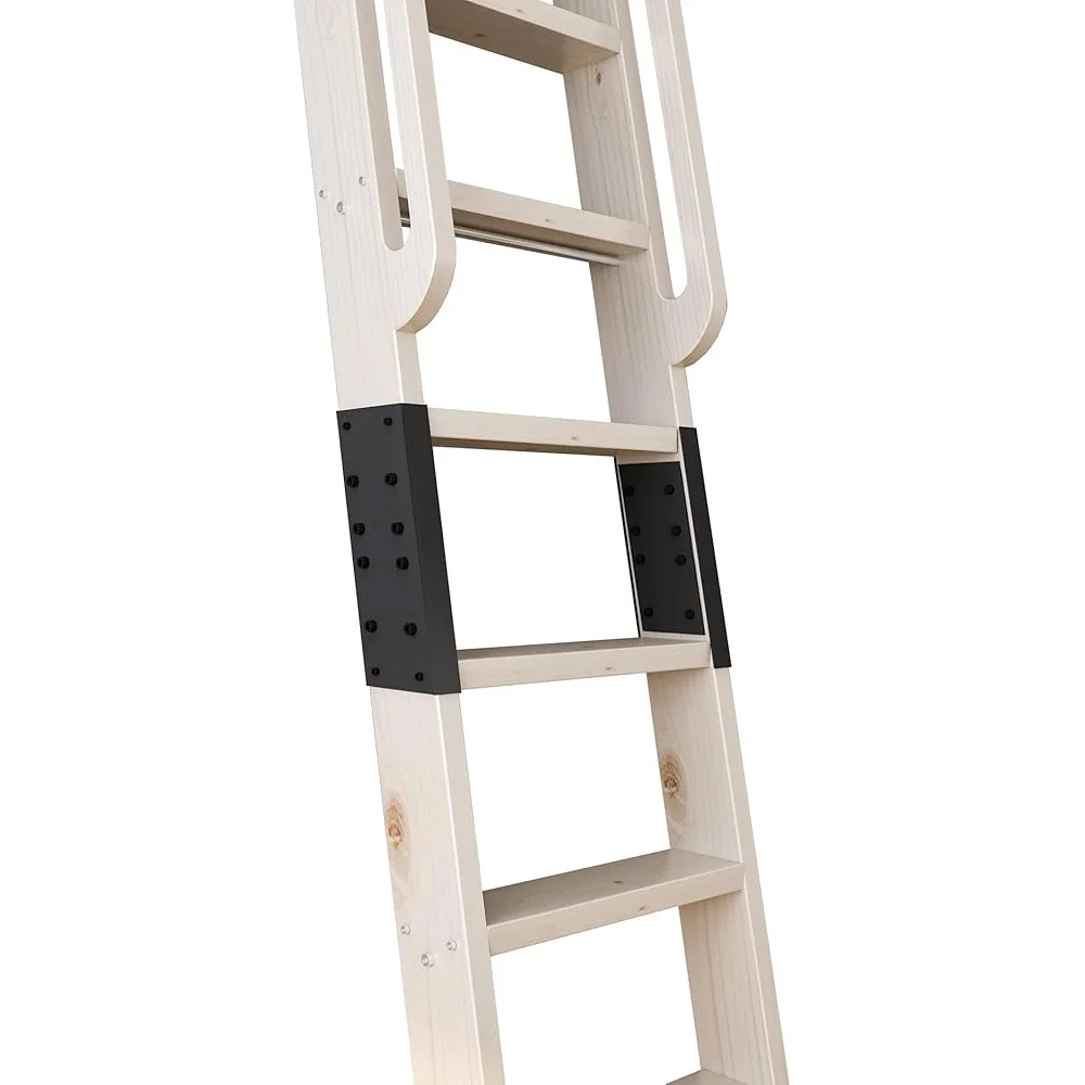 108 Inch Unfinished Wooden Step Ladder Rolling Library Ladder with Grab Handle No Sliding Hardware Pine Wood Assembly Required