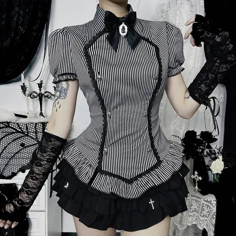 

Gothic ort Sve irt Top for Women k Sle Knot Striped ort Dr plus Size Fem Clothing Premium Faion