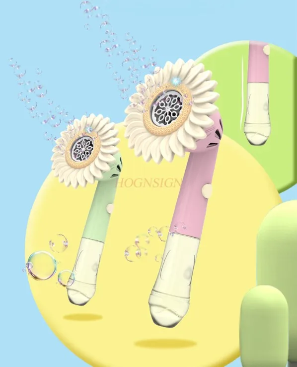 Elektryczna maszyna do baniek mydlanych dla dzieci w kształcie kwiatu słonecznika W pełni automatyczna popularna ręczna zabawka do dmuchania baniek