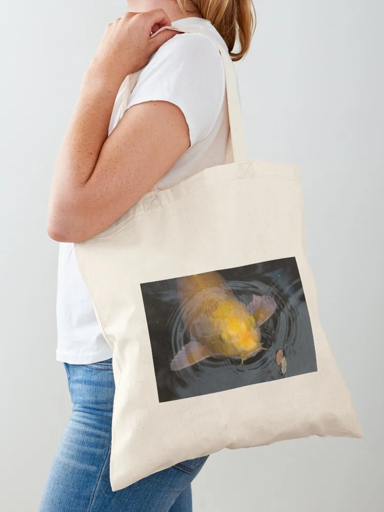 

Close Up of Single Large Yellow Koi Fish with Whiskers Tote Bag shopping bag logo Lady bag Shopper handbag luxury women