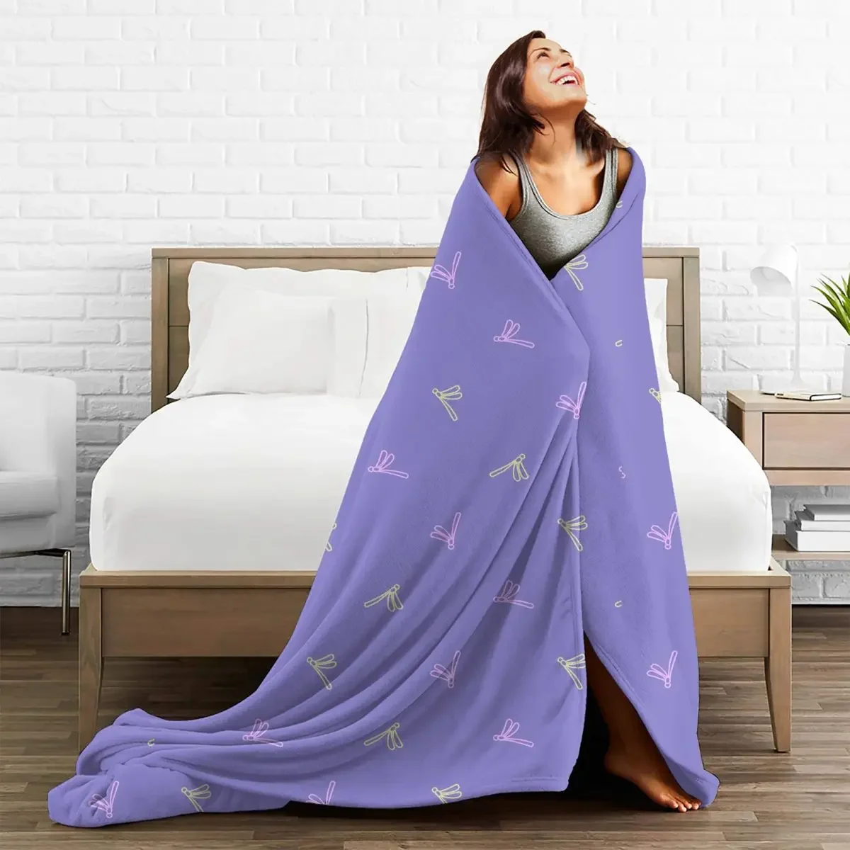

Dragonfly Baby Blanket Sofa Cover Flannel Printed Animal Purple Cartoon Soft Breathable Throw for Home Car Bedding Throws
