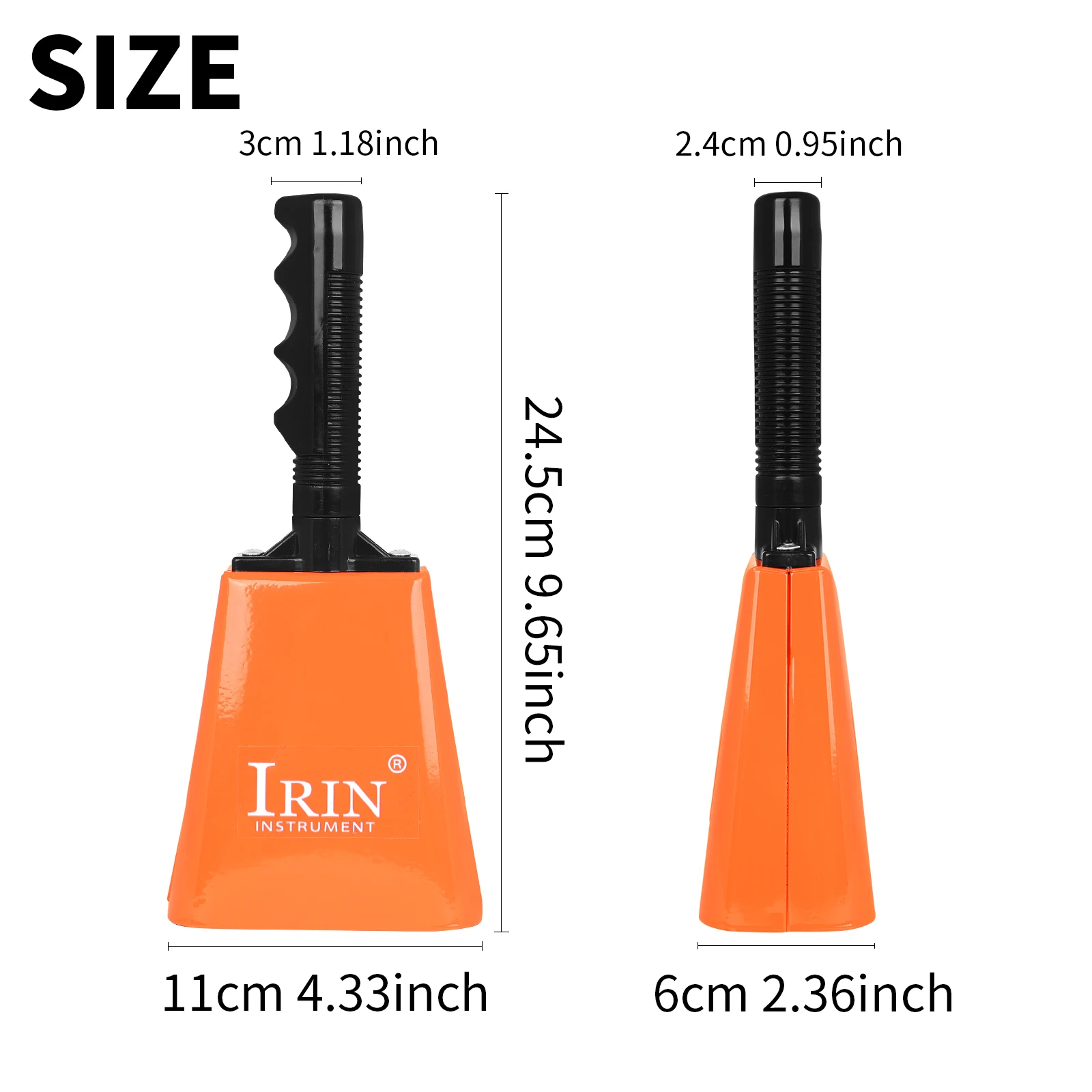 IRIN 9 Inch Hand Shake Cowbell Metal Sound Maker Ergonomic Grip Handle Percussion Instrument for Band Rehearsal Party Events