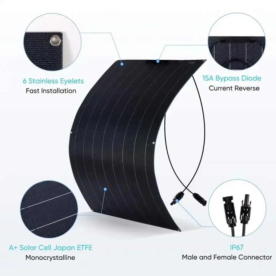 500W Monocrystalline Silicon Flexible Frameless Solar Panel Full Black Photovoltaic For Balcony RV Boat