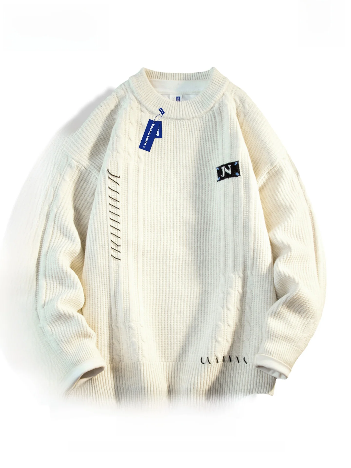 

Белый круглый вязаный свитер для мужчин, осенне-зимний базовый слой, повседневный подростковый свитер из смеси полиэстера, удобный, дышащий