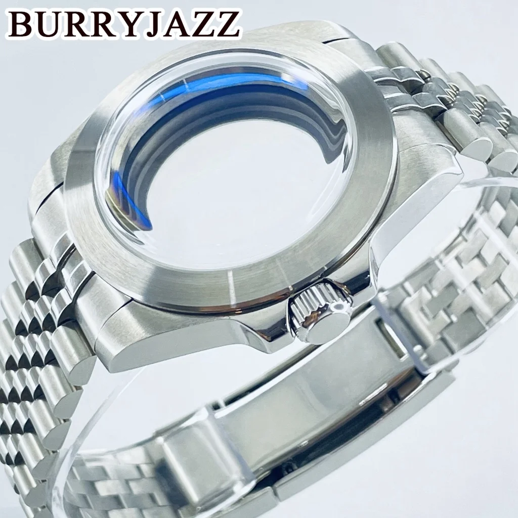 BURRYJAZZ40mm NH34NH35 NH36NH70 NH72 ETA2824 PT5000 Watch Case Stainless Steel Brushed Case AR Blue Domed Glass Glide Lock Clasp