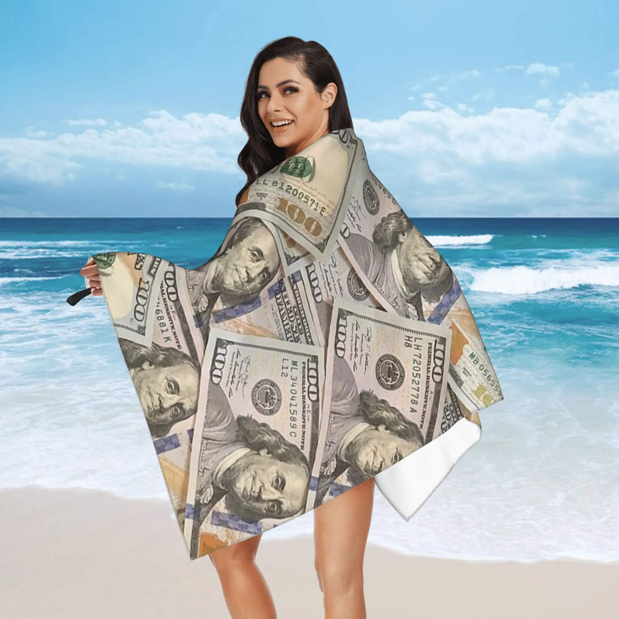 New Hundred Dollar Bills Money Attraction Beach Towel Soft Microfiber Quick Dry Absorbent Quick Towels For Bath