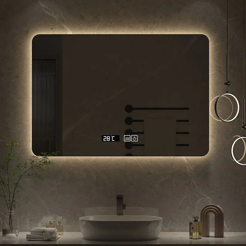 60x80CM Square Smart Hotel Bedroom Defogging Decorative Mirror LED Bathroom Mirror 3 Color Adjustable Backlight