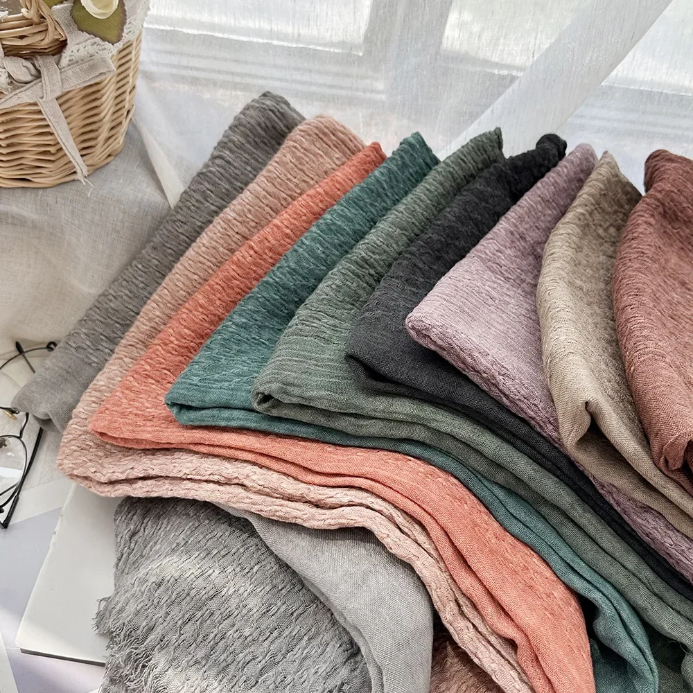 Solid Color Scarf Summer Cotton and Linen New Dirty Dyed Woven Literary Style Women's Light and Thin Air-conditioned Room Shawl