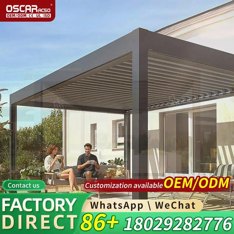 Waterproof Aluminum Bioclimatic Pergola Cover Smart Motorized Electric Louvered Roof Kit Patio Garden Backyard Poolside EU USApe