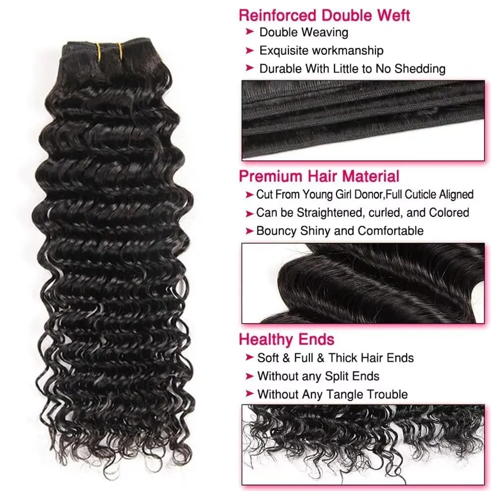 Deep Wave Bundles Human Hair Brazilian Remy Curly Human Hair Bundles Water Wave 1/3 Bundles Human Hair Extensions 10-32 Inch