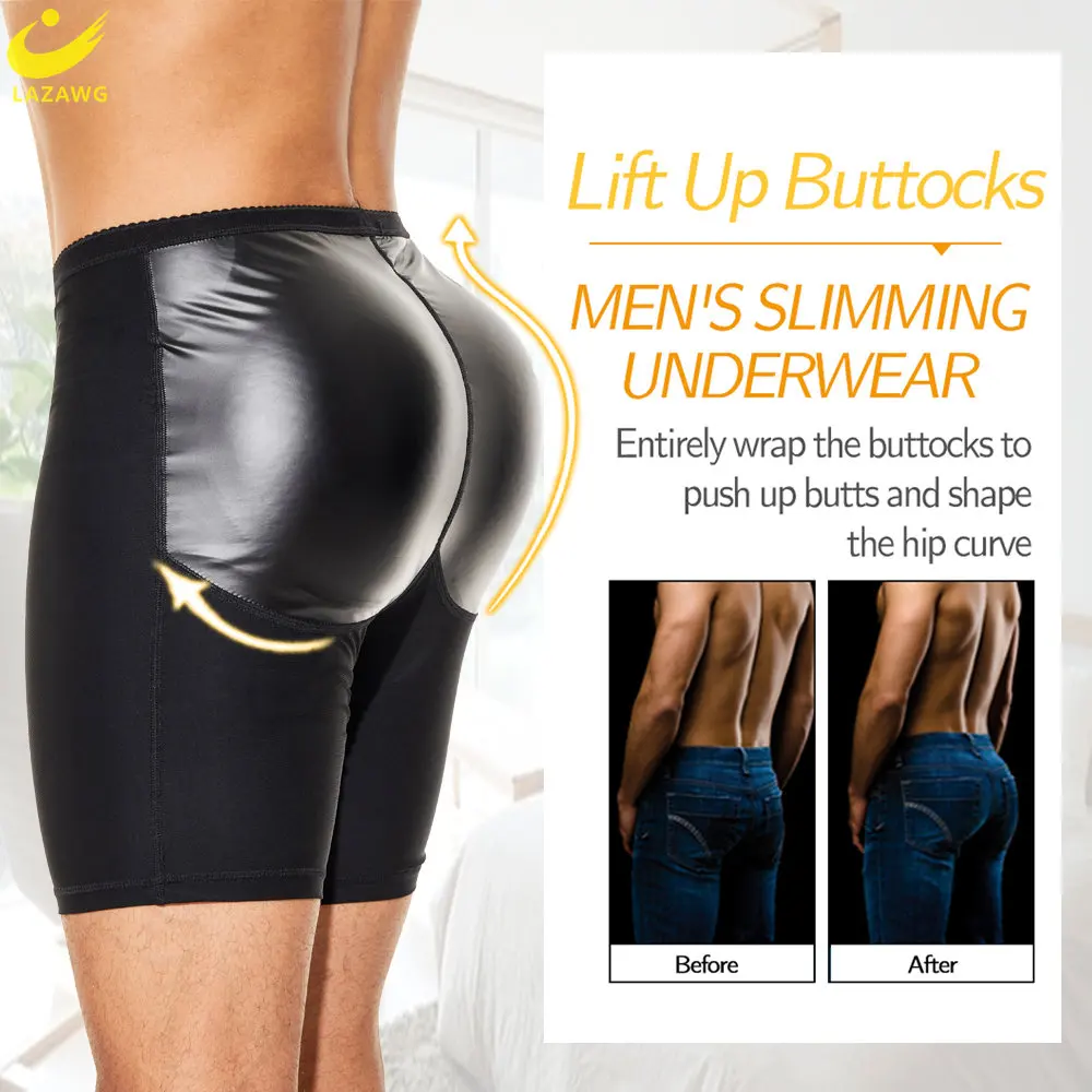 LAZAWG Men Push Up Booty Lifting Panty with Pads Tummy Control Hip Enhancer Shorts Butt Lifter Underwear Slimming Shapewear