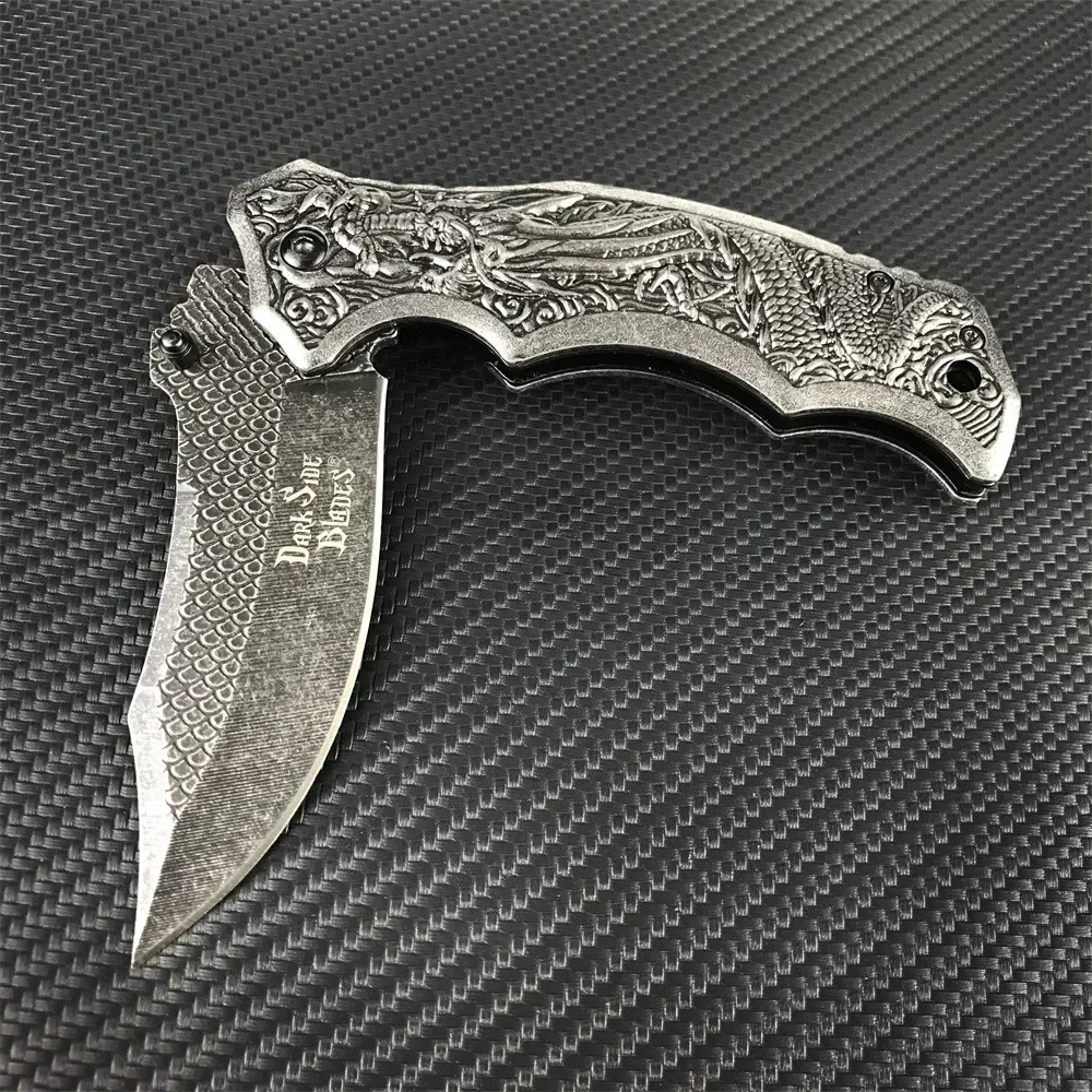 Tactical Dragon Pattern Handle Folding Knife Hunting Collection Gift Knife with Pocket Clip Outdoor Camping EDC Knives