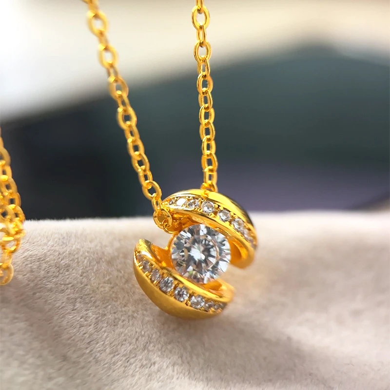 

Luxury 100% Real 24K Gold Women's New Fashion High-End Zircon Collarbone Chain Necklace Fine Delicate