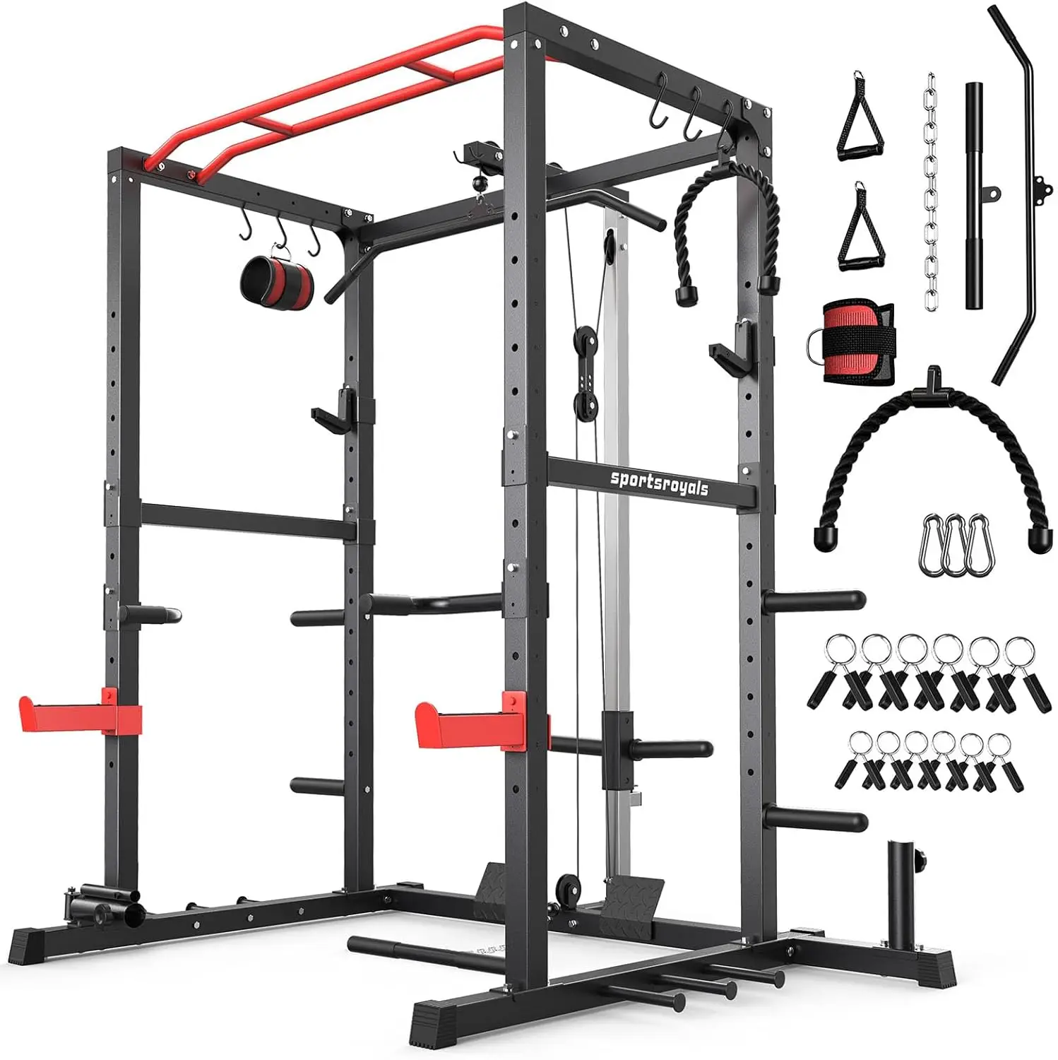 Power Rack, Multi-Functional Power Cage with LAT Pulldown Pulley System, Squat Rack with More Training Attachments