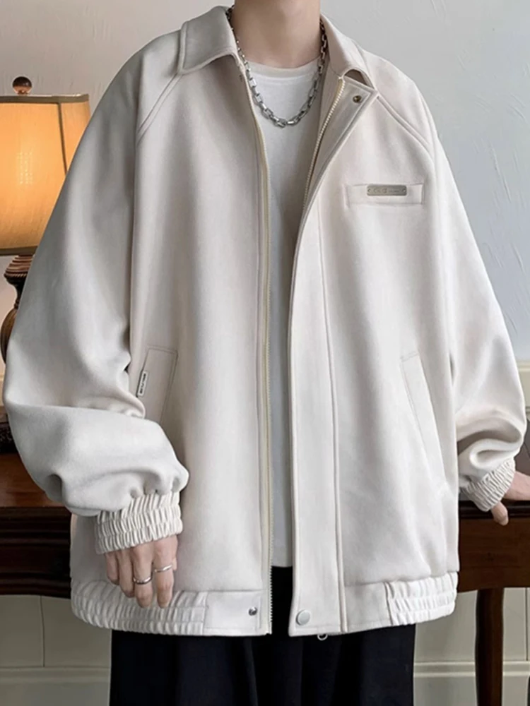 

Мужская демисезонная куртка-ветровка из замши в стиле ретро с воротником, свободного кроя, для подростков, на молнии, ветрозащитная