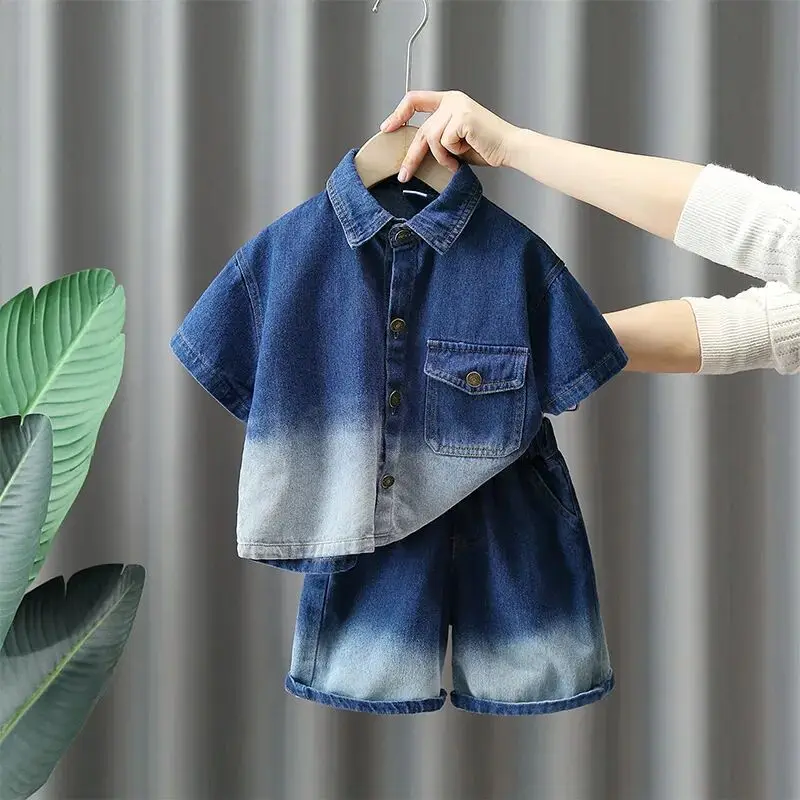 

Summer Baby Kids Clothes Boy Sets Toddler Boys Cotton Sleeve shirt +Denim Shorts 2Pcs Children Outfits 1 2 3 4 5 6 7Y