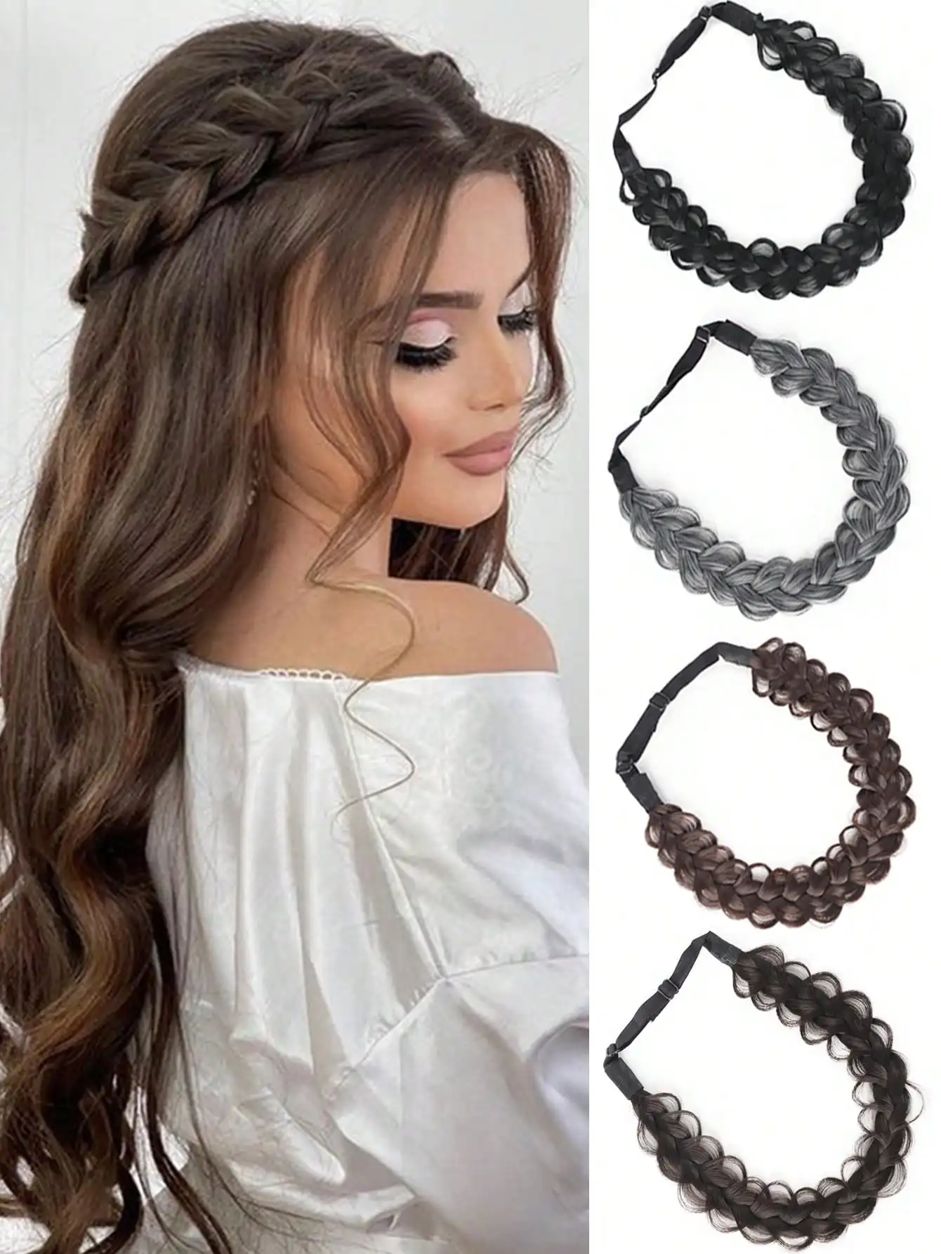 

Handmade Synthetic Wig Twist Headband For Women Elastic Headband With Adjustable Belt Braided Headband Hairpiece Hair Accessorie