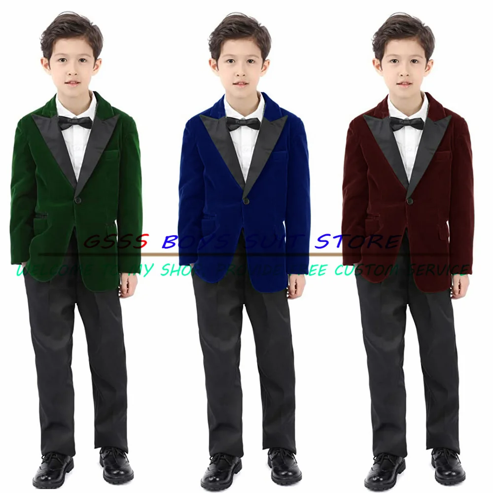 

Boys Tuxedo Suit Velvet Peak Lapel Vintage 2 Pieces Slim Fit Jacket Pants Suit Set Prom Party комплекты для маленьких мальчиков