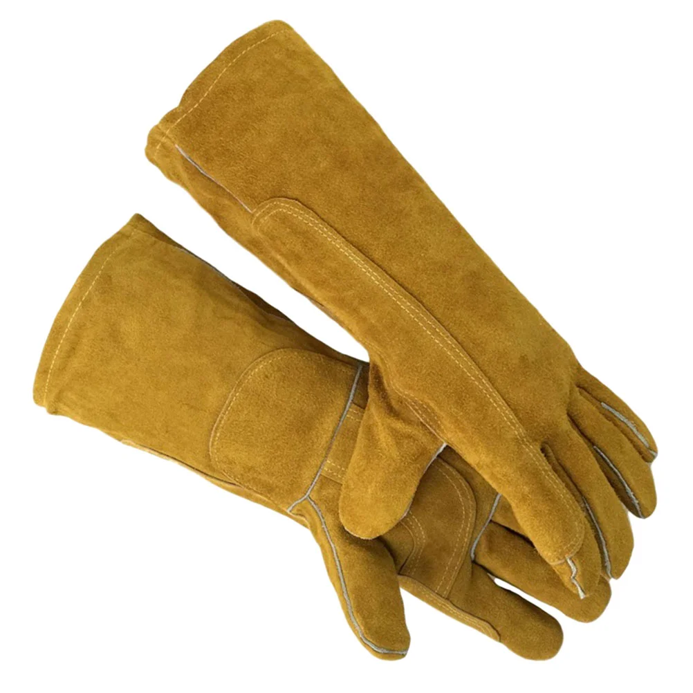 

Men's Gloves Cleaning Fishing Good Protective Light Brown Heat Resistant Oven Work Cowhide